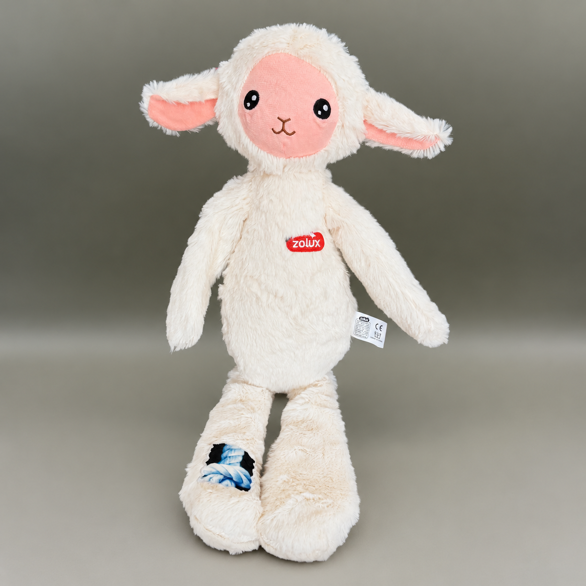 Zolux Doudou – Pluche Hondenknuffel Schaap met Pieper en Touw – Crèmewit – 60 cm