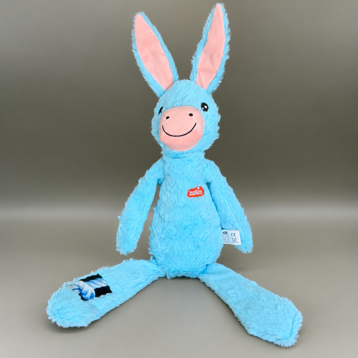 Zolux Doudou – Pluche Hondenknuffel Ezel met Pieper en Touw – Blauw – 60 cm
